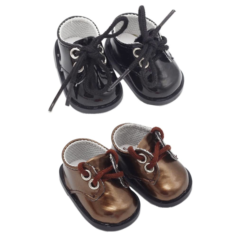 niannyyhouse 20cm Plush Doll Leather Shoes Length 5.5cm 8in Doll Accessories (Black+Brown, 20cm)
