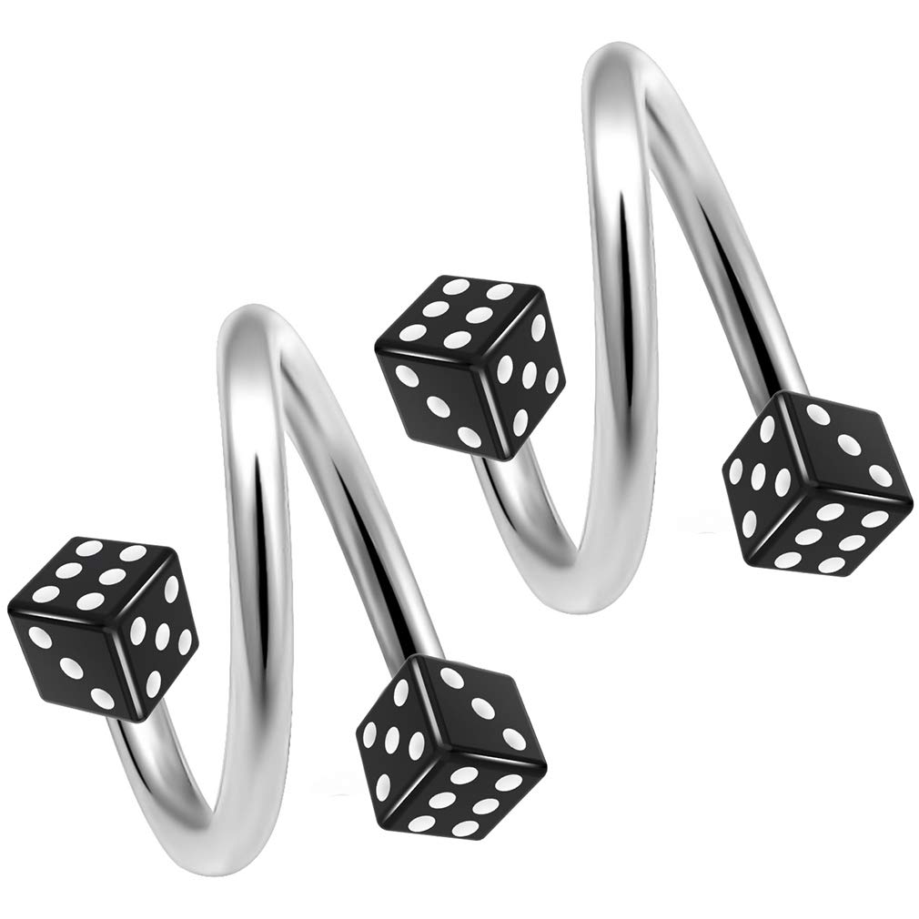 2pc Twisted Barbell 1.2mm 16g Dice Piercing Earrings Helix Cartilage Twist 316LVM Surgical Steel Daith Spiral Navel Bar Banana Button Ring Navel Gauge Twister Body Jewellery 10mm Anodized 3mm Ball