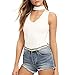 May&Maya Women's Mock Neck Plunging V-neckline Bodysuit (S, White3)