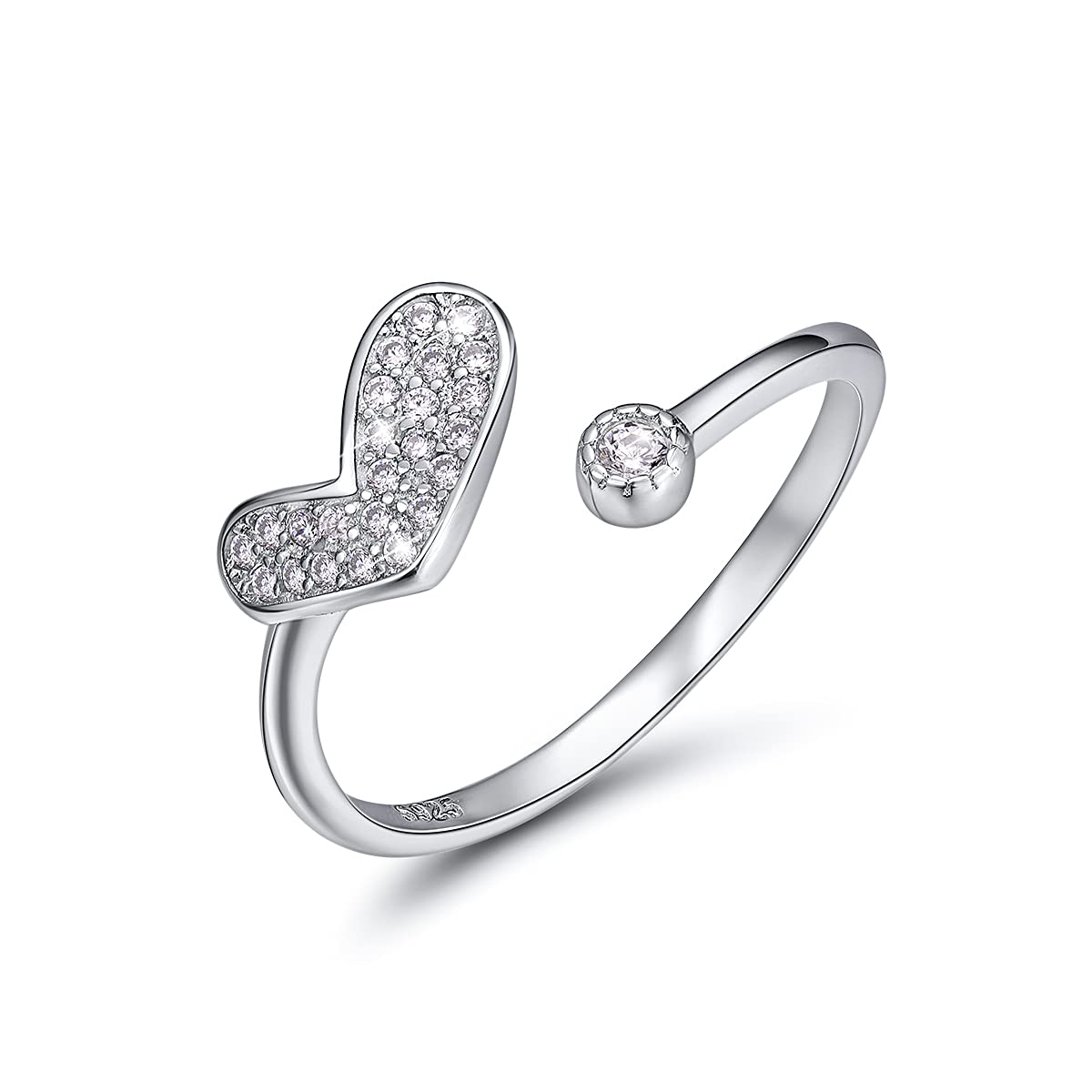 PEARLOVE 925 Sterling Silver Adjustable Ring Stackable Open Rings for Women&Girls