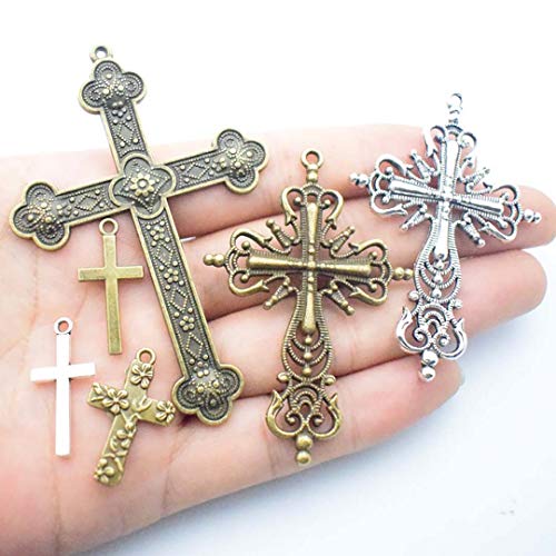 100g Big Cross Pendants Collection - Antique Bronze Silver Sword Holy Angel Jesus Peace Cross Crucifix Metal Charms for Jewelry Making DIY Findings (HM23)