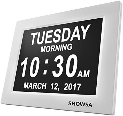 [Newest Version] 5 Alarm Options Day Clock - Extra Large Digital Clock With Digital Calendar Non-Abbreviated Day &amp; Month Alarm Clock,8 inch LCD Screen Desk Clock,Perfect for Mom Dad And Seniors