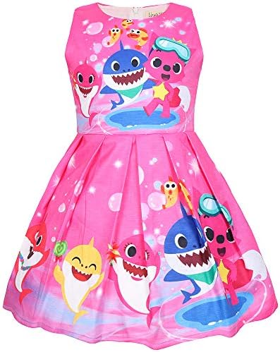 AOVCLKID Toddler Girls Baby Princess Dress up Shark Cartoon Print Party Gown Dress