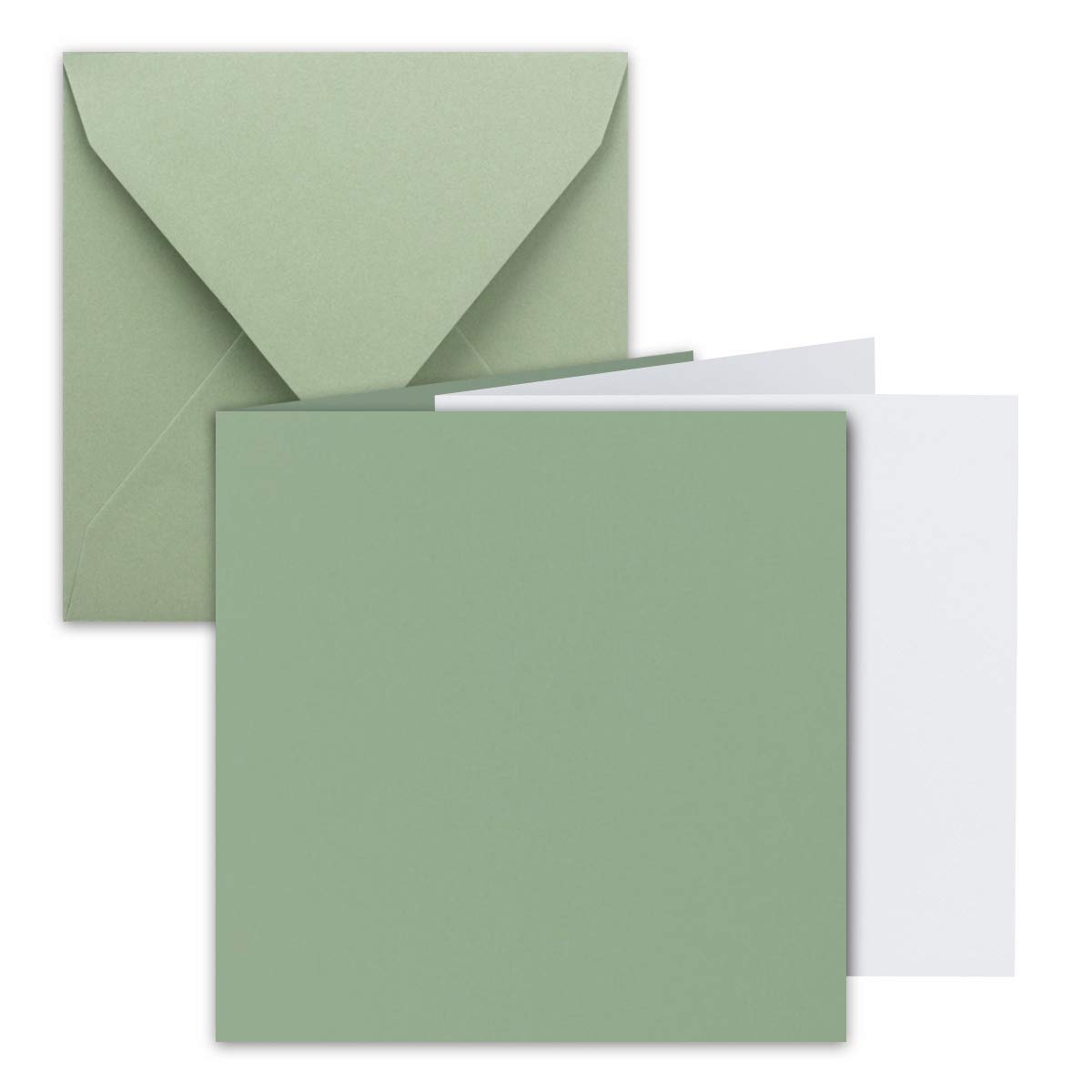 15x Square Folding Card Set - 15 x 15 cm - with envelopes & inserts - Eucalyptus -