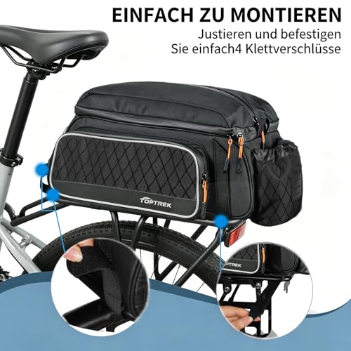 toptrek Bicycle Bags for Pannier Rack, 15L Waterproof Pannier Rack Bag, Reflective Bicycle Bags Rear Pannier Rack, 3-in-1 Pannier Rack Bags with Carry Handle and Shoulder Strap