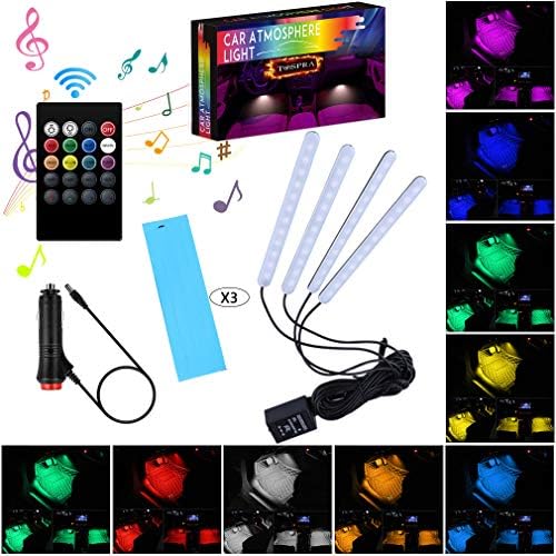 Car LED Strip Light Interior,TOSPRA 4PCS 48 LED Multicolor Music Car Atmosphere Light,Sticky Foam Adhesive,Sensitively Wireless Remote Control with Sound Active Function