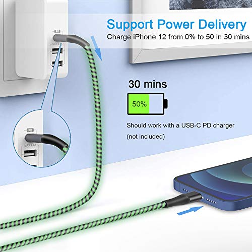 USB C to Lightning Cable 6Ft, Areson MFi Certified iPhone 12 Lightning to USB C LED Light Up