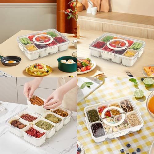 Snack Box with Compartments Snack Plate with Lid Snack Box Children, Snack Boxes for Storing Sweets, Nuts, Biscuits, Fruits and Sweets, Suitable for Picnics and Family Reunions (1)