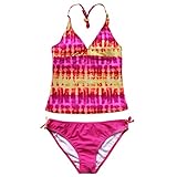 TIAOBU 2Pcs Girls Summer Beach Holiday Mambo Tie-Dye Halter Tankini Swimsuit