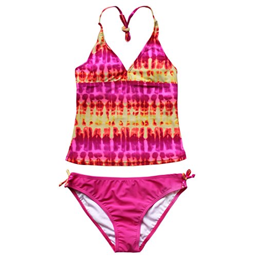 TIAOBU 2Pcs Girls Summer Beach Holiday Mambo Tie-Dye Halter Tankini Swimsuit