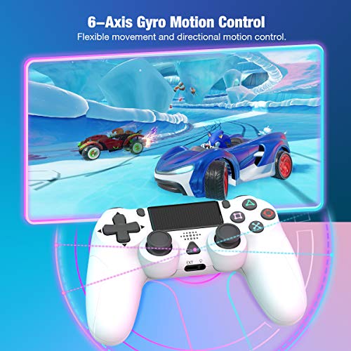 Wireless Controller for Playstation 4, Y-Team Game Controller for PS4 1000mAh Gamepad Remote with Dual Motor, Gyro, 3.5mm Audio Jack, Speaker, LED, USB for PS4/Pro/Slim/PC/Laptop (White)