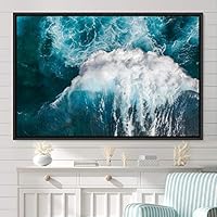 Framed Canvas Wall Art Coastal Freedom Aerial Beach Beach Coastal Cool Minimalism Multicolor Photography Relax/Calm - 16x24 inches