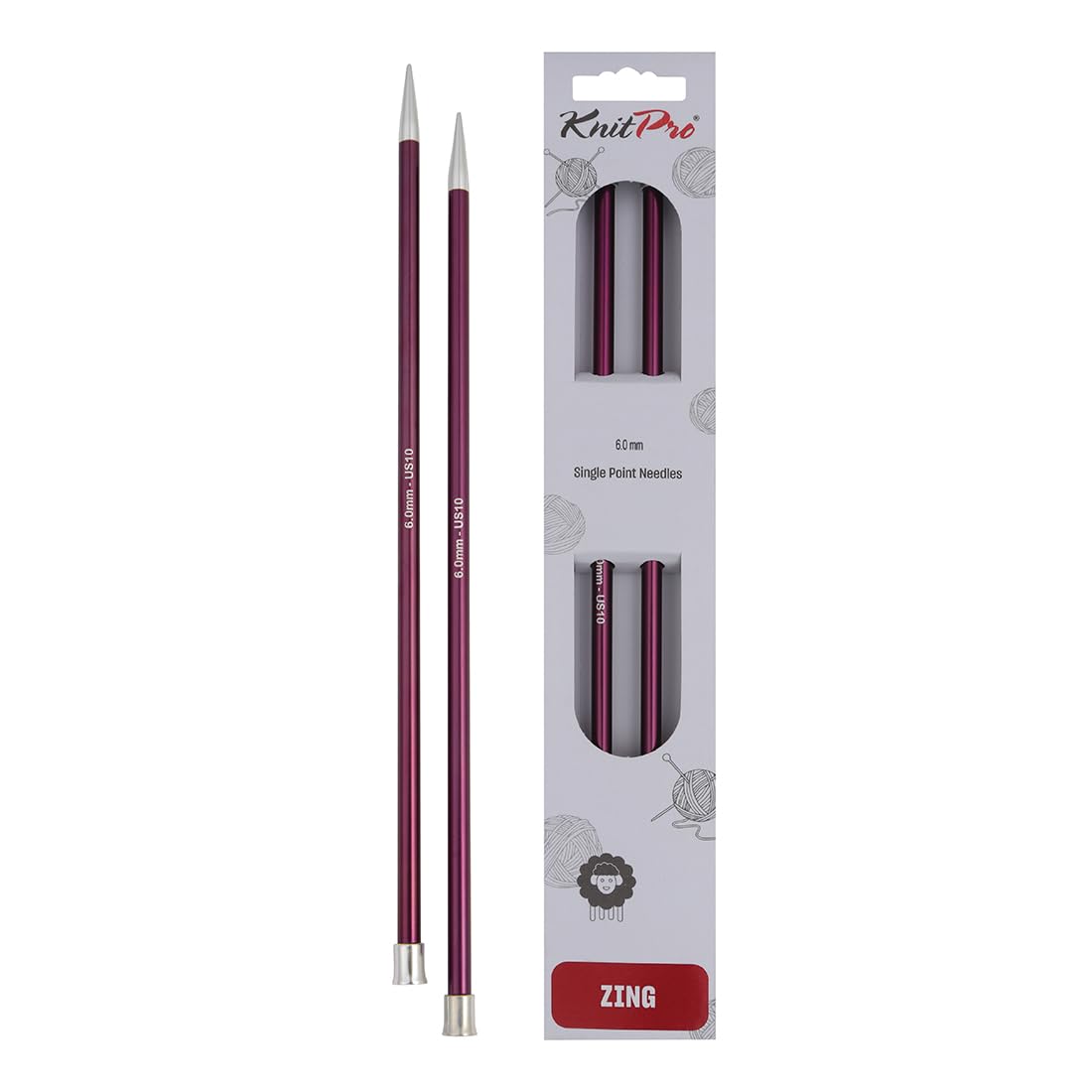 KnitPro Zing Single Pointed Needles 12" (30cm) | 6.00mm