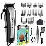 Beautural Professional Cordless Pet Grooming Clipper Kit, Low Noise Rechargeable Dog & Cat Hair Trimmer with Combs, Scissors, Styling Apron, Storage Case