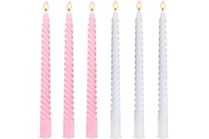 BEILISEN 10 Inch 3 Pink & 3 White Spiral Taper Candle Set, Unscented Dripless Candlesticks for Wedding, Holiday Décor, and Festive Dinners | Fits Standard Holders
