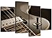 Large Black White Electric Guitar Canvas Wall Art Pictures - Multi Panel Artwork - Modern Music Prints - Split Set of 4 Canvases - XL - 130cm Wide