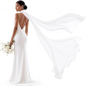 Aodse Bridal Neck Scarf, Long White Wedding Chiffon Scarf, Soft Lightweight Sheer for Bride, Minimalist Tulle Wrap