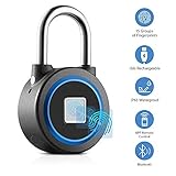 Fingerprint Padlock, Smart Thumbprint Bluetooth Lock Biometric Lock for Gym, Locker, Backpack, Luggage, Suitcase, Office, IP65 Water Resistance, USB Charging, Android/iOS