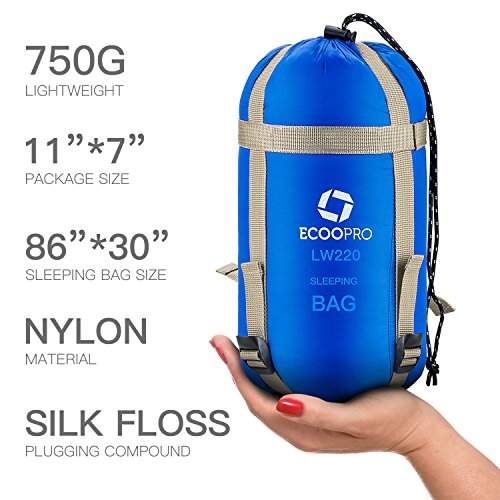 ECOOPRO Sleeping Bag 60F/15C– Single Envelope Lightweight Portable Waterproof&Compact with Compression Sack- Outdoor Camping, Backpacking&Hiking -Great for 4 Season Sleeping Bag Blue