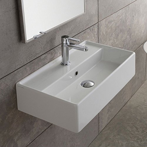 Scarabeo 5002-One Hole Teorema Rectangular Ceramic Wall Mounted/Vessel Sink, White