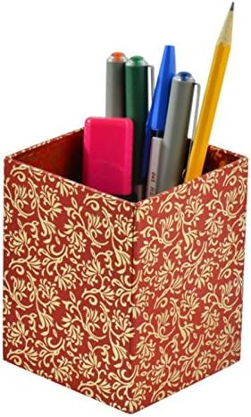 Bizkraft Multi-function Desk Stationery Organizer Storage Box Pen/Pencil,Cell phone, Business Name Cards, Remote Control Holder, Pen Holder (Red Golden)