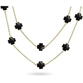 Bling Jewelry Black Flower Long Gold Plated Pearlized Enamel Station Chain Wrap Layer Clover Necklace For Women 40 Inch