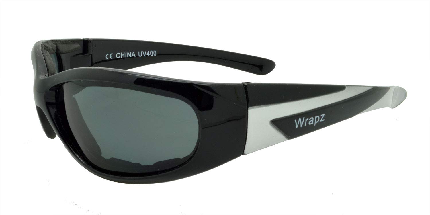 WrApz 9051 Polarised Padded Cycling Sunglasses Gloss Black with Grey Lens