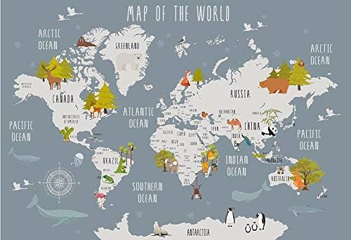 ADDFLOWER Custom Wallpaper Cartoon World Map Children Room Background Wall Home Decoration Background Wall Mural,150X105 cm (59.1 by 41.3 in)