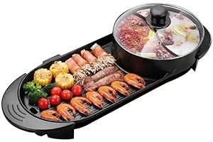 FASCRYLA Hot pot with Grill 2 in 1 Electric BBQ Grill Shabupot 2200W Non-Stick Korean Barbecue Grill Indoor for 2-12 People Independent Dual Temperature Control 110V(27 Inch)