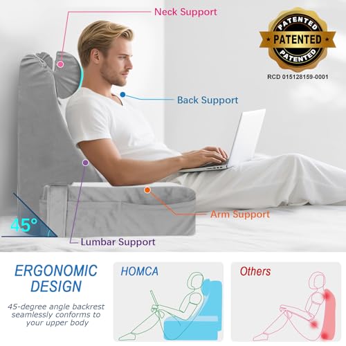 HOMCA Reading Pillow for Bed and Sofa with Removable Neck Pillow and Armrests, Pillows for Reading/Relaxing/Watching TV, with Pocket and Washable Cover (38x47x57cm)