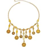 Vintage Engraved Coin Tassel Statement Choker Necklace for Women Men Oxidized Ancient Disc Coins Bohemian Ethnic Gypsy Tribal Clavicle Chain Necklaces Halloween Boho Costume Party Jewelry Gifts