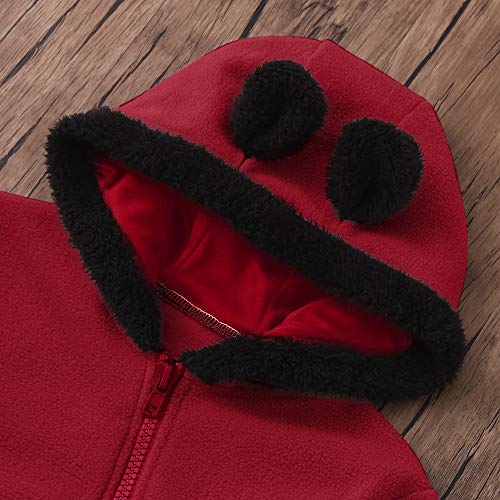 Pocciol Infant Toddler Baby Girls Boys Cartoon Ears Hoodie Romper Jumpsuit Winter Outerwear Coat 0-24 Months (Red, 6-12Months)