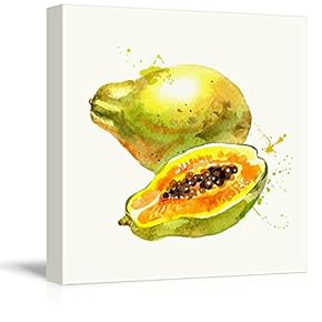 Square Canvas Wall Art - Papaya Watercolor | Fruits Watercolor Art and Illustrations - Giclee Print Gallery Wrap Modern Home Art Ready to Hang - 12x12 inches