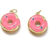 DanLingJewelry 5Pcs Cute Pink Enamel Doughnut Charms for DIY Jewelry Making - Desserts and Sweet Food Donut