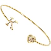 solilayx Gold Initial Bracelet for Women, Open Cuff Bangle with Cubic Zirconia, Personalized A-Z Letter Charm Bracelet, Fashionable Jewelry Gifts for Her