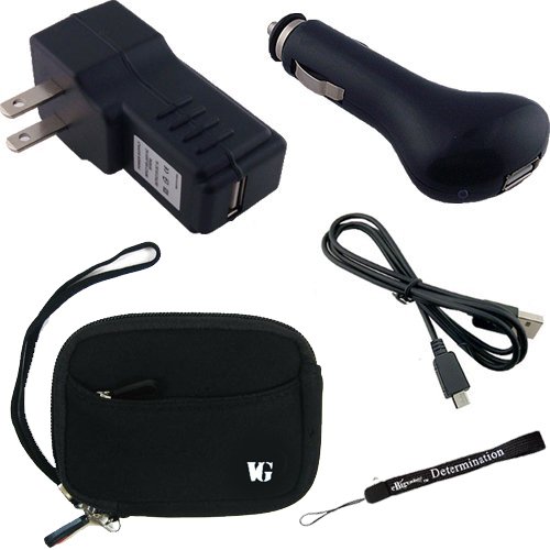 Bundle Combo: Neoprene Dual Pocket Zipper Case (Black), Micro USB to USB Cable (3 Feet), Car Charger, Wall Travel/Home Charger, and Carabiner Key Chain for the Kodak PlaySport HD Waterproof Pocket Video Camera
