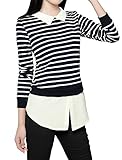 Allegra K Woman Striped Tunic Shirt w Woven Shirttail Hem and Collar