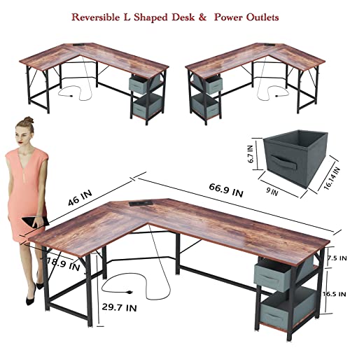SZXKT Reversible L Shaped Desk with Power Outlets,66 inch Corner