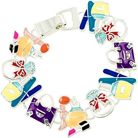 Makeup Charm Bracelet BW Colorful Magnetic Clasp Silver Tone
