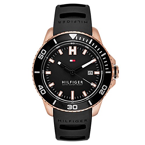 Tommy Hilfiger Men's Quartz Gold and Silicone Watch, Color:Black (Model: 1791266)