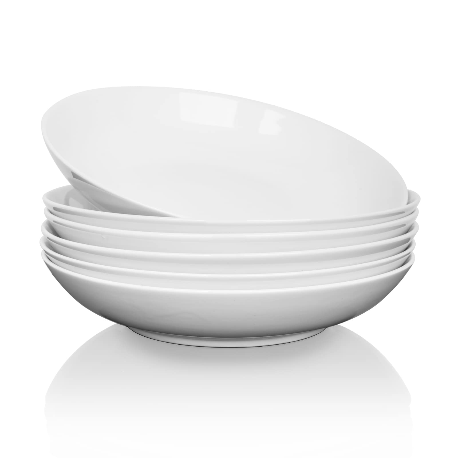 ALLUSEIT Pasta Bowls, 6pcs 25oz/750ml Ceramic Shallow Salad Bowls, White Porcelain Soup Bowl, Serving Bowl Plate Set, Microwave & Dishwasher Safe, Φ8inch/20.5cm