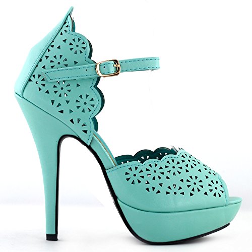 Aqua/Black Cut-Out Peep-Toe Platform Stiletto Pump Sandals,LF30468