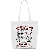SAPEYKR Inspirational Sarcastic Duck Gifts Duck Stuff Canvas Tote Bag for Women Reusable Grocery Bags for Shopping Birthday