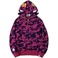 EXXE&OYYO Men's Shark Hoodie,Cotton Material Shark Jaw Jacket Ape Camo ​Full Zip Jacket Up