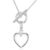 LWXIE Diamond Heart Toggle Necklace for Women 925 Sterling Silver 1.2mm Cable Chain and Pendant with Lab Grown Diamond Ladies Jewelry Gifts