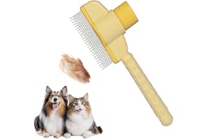 Liahelianx Self-Cleaning Pet Deshedding Tool & Flea Comb-Hypoallergenic Grooming Brush with Release Button, Stainless Steel T