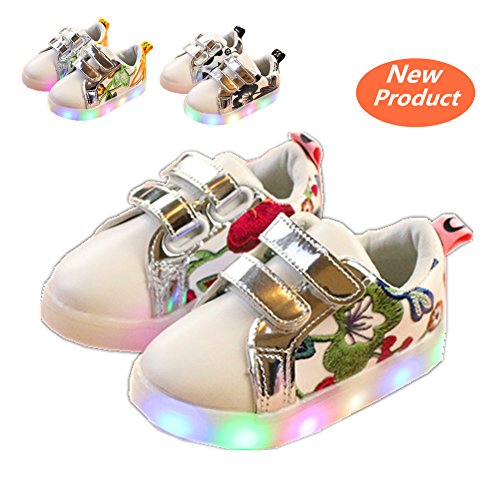 Baby Shoes, Chickwin LED Light Shoes Baby kids Glowing Sneakers Unisex Comfortable Soft Luminous Casual Beautiful Printing Leather Children's Shoes (23 / Measurement Inside(cm) 14, Red)