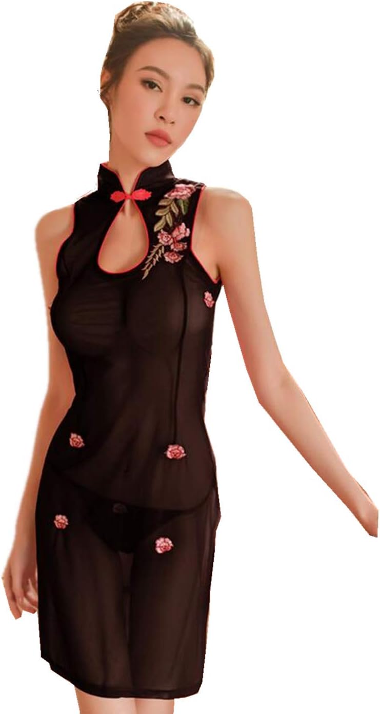 Happyjiu Women's Chinese Traditional Vintage Cheongsam Sexy Lingerie Costume Set