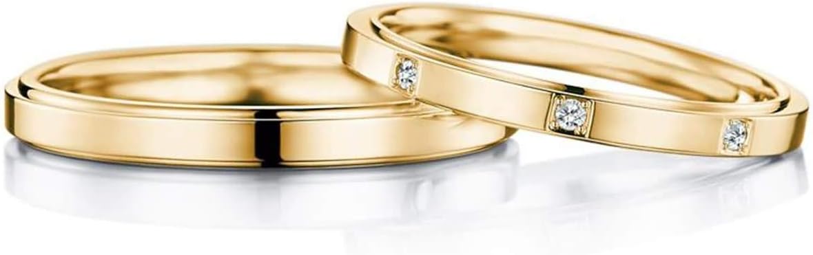 AnazoZ Couple Rings for Him and Her 18K Gold Diamond 0.05ct Couple Wedding Engagement Bands