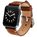 Apple Watch Band,IWatch Band Premium Vintage Crazy Horse Genuine Leather Replacement Watchband with Stainless Metal Clasp for All Apple Watch Sport Edition (38mm Brown)
